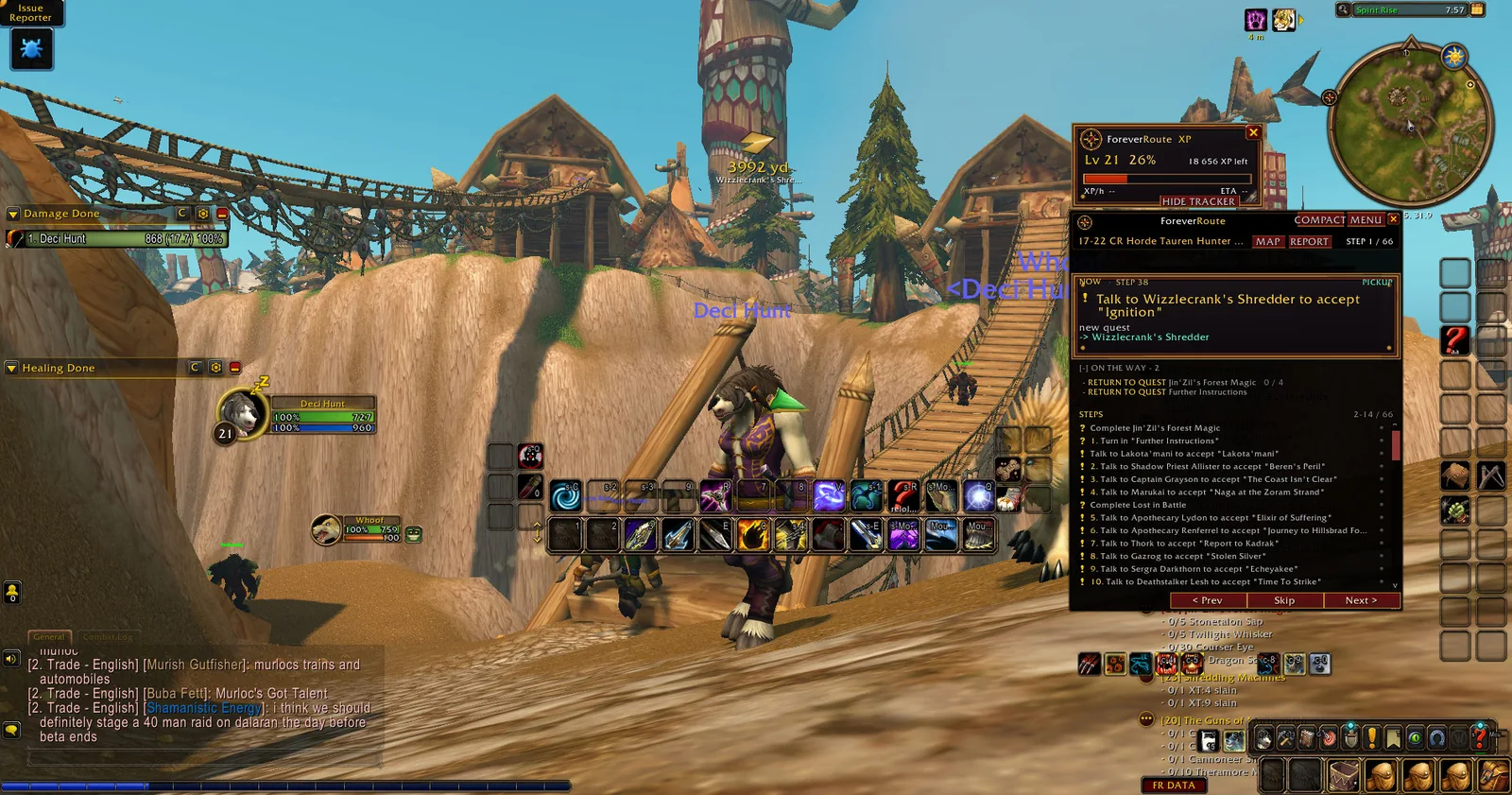 Real WoW Forever gameplay screenshot showing ForeverRoute Live Quest Guide